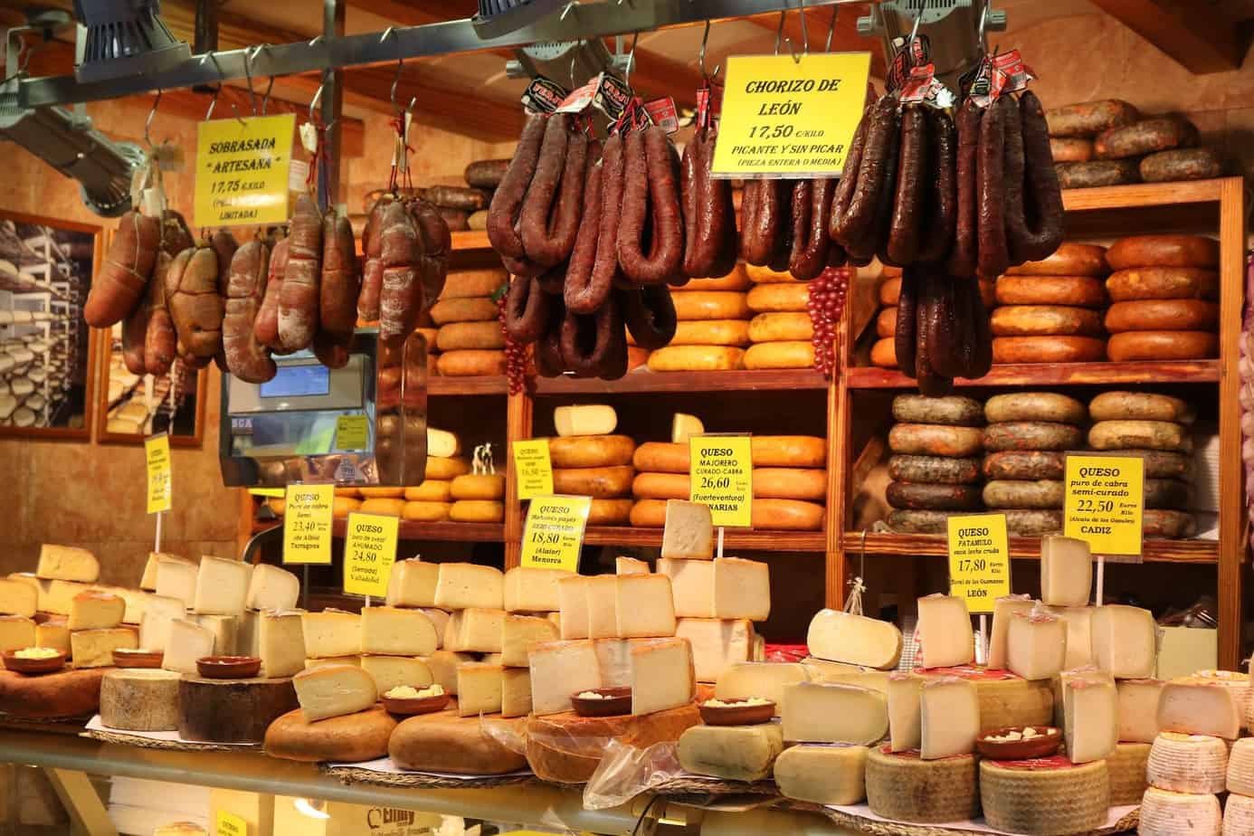 Cheese and sobrasada sausage at a market in Mallorca