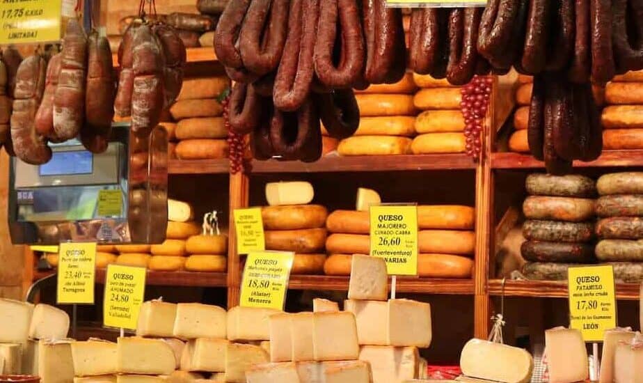 Cheese and sobrasada sausage at a market in Mallorca