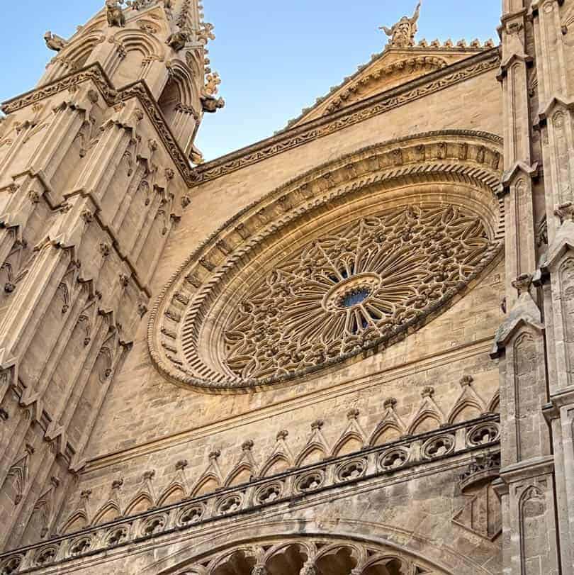Rose window in Palma de Mallorca cathedral. Architecture landmark. Spain