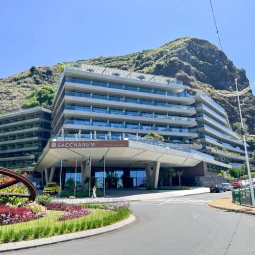 A hotel on the side of a mountain in Madeira.