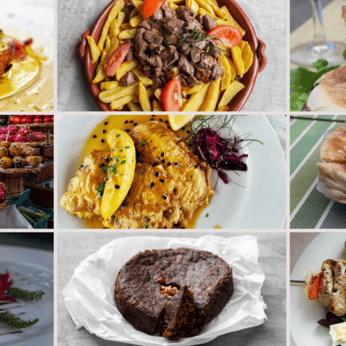 A collage of pictures of food in Madeira Portugal